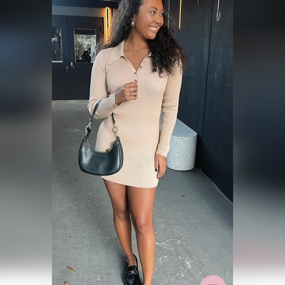 Araminta James Fall Camel Knit Sweater Dress - Picture 3 of 10